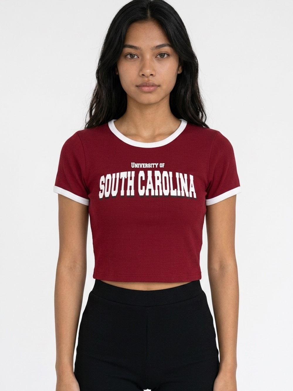 ZZ | South Carolina Ringer Crop Tee Crimson White Women’s Size Medium